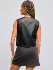 Faux Leather V-neck Cropped Jacket Vest