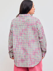 100% Cotton Collar Check Blouse Curve & Plus