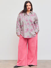 100% Cotton Collar Check Blouse Curve & Plus