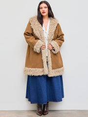 Faux Shearling Collar Solid Jacket Curve & Plus