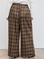 Mid Rise Check Pocket Wide Leg Trousers With Belt Curve & Plus