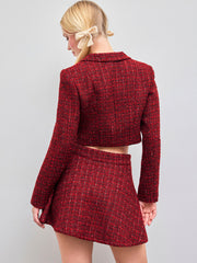 Tweed Notched Collar Crop Top