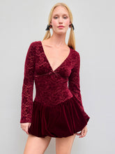 Lace V-neck Floral Bubble Hem Mini Dress