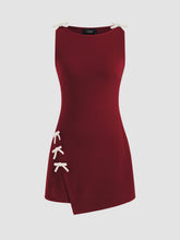 Boat Neckline Solid Bowknot Wrap Mini Dress