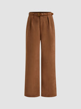 Suede Mid Rise Pocket Wide Leg Trousers With Belt