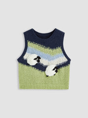 Knit Round Neckline Sheep Vest Curve & Plus
