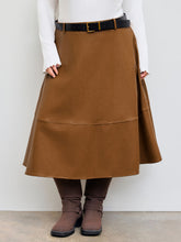 Faux Leather Mid Rise Solid Midi Skirt With Belt Curve & Plus
