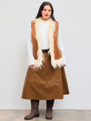 Faux Leather Mid Rise Solid Midi Skirt With Belt Curve & Plus