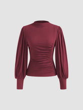 High Neck Solid Ruched Long Sleeve Top