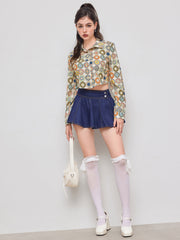 Cotton Abstract Graphic Cropped Oversized Shirt