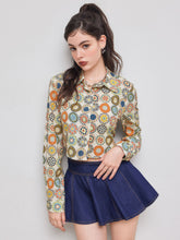 Cotton Abstract Graphic Cropped Oversized Shirt