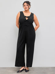 V-neck Bowknot Wide Leg Jumpsuit Curve & Plus