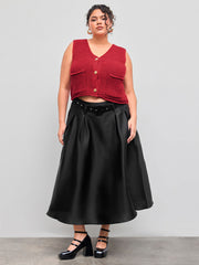 Knit V-neck Solid Button Pocket Crop Vest Curve & Plus