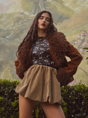 Washed Corduroy Mid Rise Bubble Hem Mini Skirt
