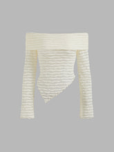 Off-shoulder Texture Solid Asymmetrical Long Sleeve Top