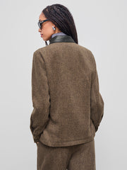 Oversized Jacket With Faux Leather Collar