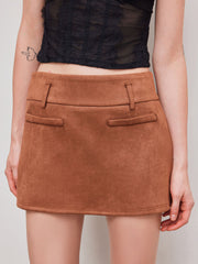 Suede Mid Rise Mini Skirt