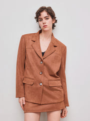 Suede Notched Collar Oversized Blazer