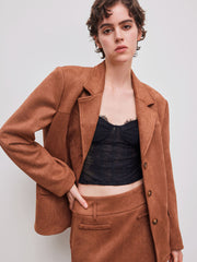 Suede Notched Collar Oversized Blazer