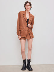 Suede Notched Collar Oversized Blazer