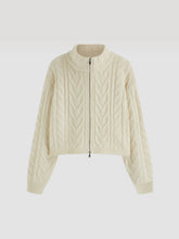 Cable Knit Stand Collar Zipper Oversized Cardigan