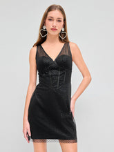 Mesh V-neck Sequin Corset Mini Dress
