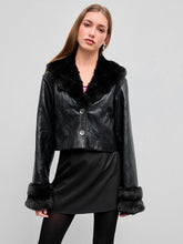 Faux Leather Collar Button Shearling Jacket