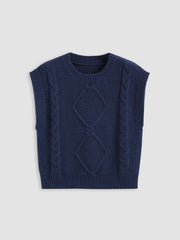 Round Neckline Geometric Knitted Vest