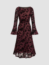 Mesh Boat Neck Floral Ruched Long Sleeve Maxi Dress