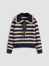 Knit Collar Striped Knotted Oversized Sweater