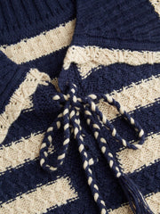 Knit Collar Striped Knotted Oversized Sweater