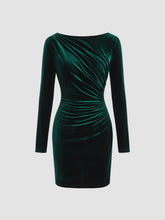 Velvet Boat Neck Ruched Mini Dress