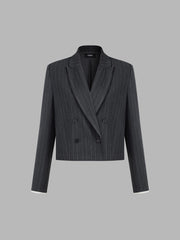 Double Breasted Notched Collar Striped Blazer