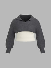 Knit Collar Oversized Crop Top & Cami Top Curve & Plus