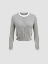 Knit Round Neckline Two Tone Cardigan