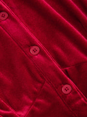Velvet Collar Solid Button Long Sleeve Blouse
