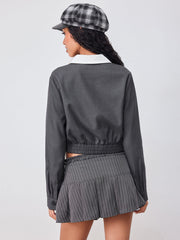 Collar Zip Through Shirred Jacket