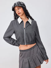 Collar Zip Through Shirred Jacket