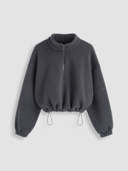 Fleece High Neck Drawstring Zipper Oversized Sweatshirt Curve & Plus