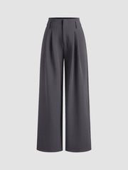 Mid Rise Plicated Wide Leg Trousers With Two Belts