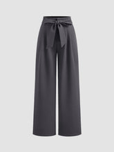 Mid Rise Plicated Wide Leg Trousers With Two Belts
