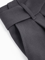 Mid Rise Plicated Wide Leg Trousers With Two Belts