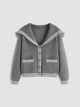 Knit Sailor Collar Solid Button Cardigan Curve & Plus