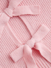 Knit Round Neck Solid Tie Front Bowknot Cardigan