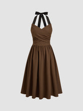 Halter Neckline Criss Cross Knotted Pocket Midi Dress