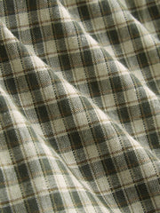 100% Cotton Round Neckline Gingham Tie Front Long Sleeve Blouse