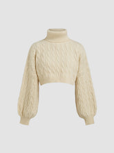 Cable Knit Turtleneck Solid Long Sleeve Crop Top