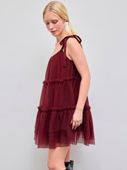 Mesh Knotted Tiered Mini Dress