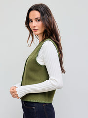 Wool-look V-neck Contrasting Binding Jacket Vest