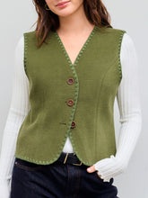 Wool-look V-neck Contrasting Binding Jacket Vest
